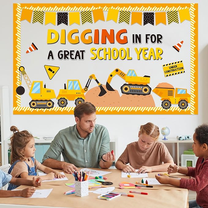 Construction Bulletin Board Welcome Classroom Decorations Motivational Paper Cutout Border Back to School Constructional Worker Poster Sign for Preschool Elementary Classroom Wall Party Supplies Decor