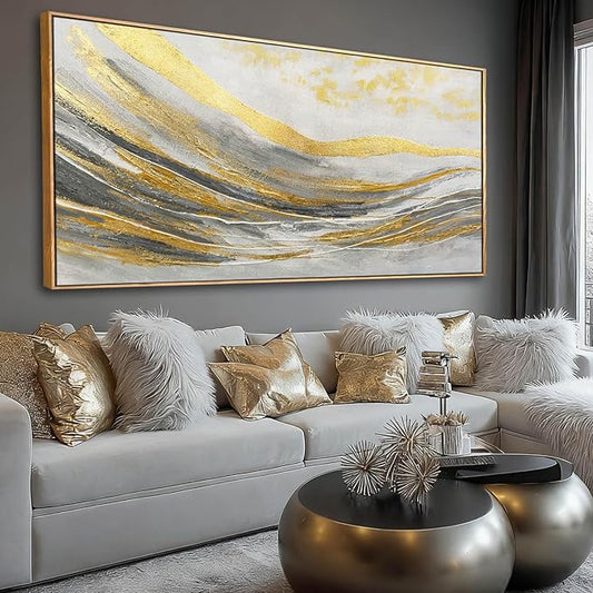 Artexist Gold Home Wall Decor Line Canvas Wall Art Vintage Artwork 29"x58" Large Poster for Living Room Office Kitchen Pictures