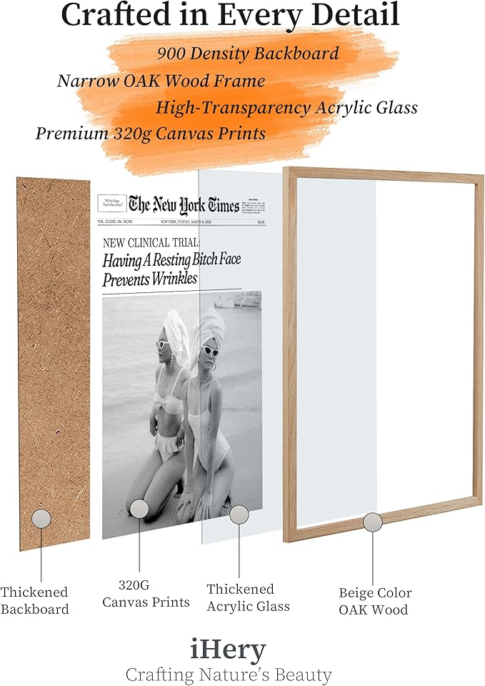 iHery Funny Having A Prevents Wrinkles Framed Trendy Hot Girls NewsPaper Wall Art, Natural OAK Wood 12x16in Canvas Wall Art,Retro Magazine Vintage Bar Cart Living Room Home Décor 1Pack