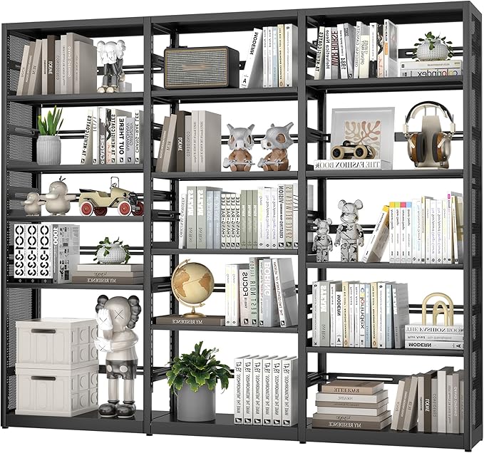 5 Tire Bookshelf, 80 Inch Wide Library Bookcase, Heavy Duty Bookcases with Storage, Large Tall Book Cases, Metal Book Shelves for Office, School, College, Commerce, Study Room, Black-Assemble Required