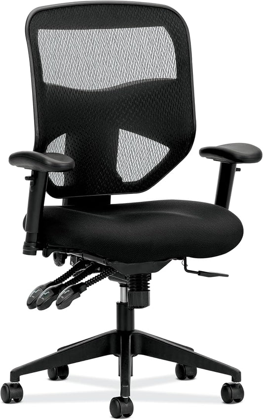 HON Prominent Mesh Ergonomic Office Chair with Adjustable Arms, Back Support, 360° Swivel Task Chair for Computers, Desk, Home Office, ASynchro-Tilt Recline, Black