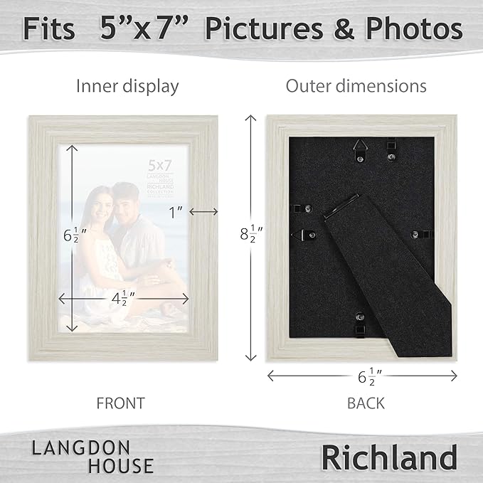 Langdon House 5x7 Picture Frames (Almond White, 6 Pack) Woodgrain Style, Wall Mount or Table Top, Richland Collection