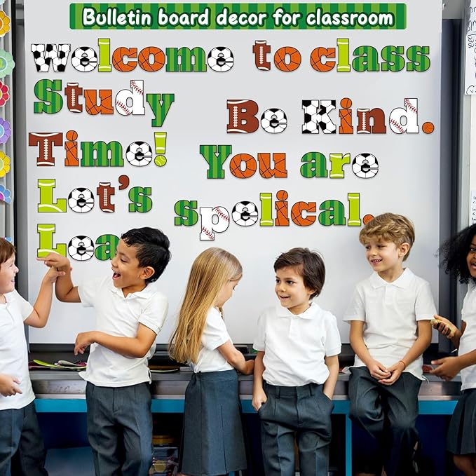 260 PCS Bulletin Board Letters for Classroom 4” Letters Combo Pack Set Sport Football Soccer Classroom Decorations Alphabet Numbers Symbols Letters for Bulletin Board Cutouts Card for Classroom Decor