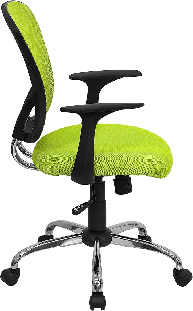 Flash Furniture Alfred Mid-Back Green Mesh Swivel Task Office Chair with Chrome Base and Arms