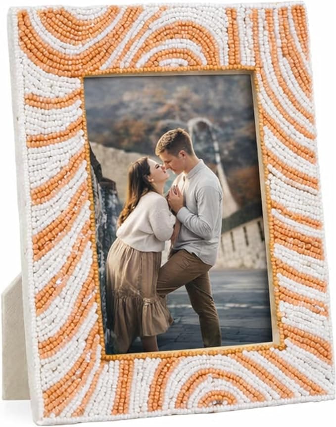 Folkulture Beaded Photo Frame for Wall or Tabletop | Picture Perfect 4x6 Aesthetic, Cute, Boho Unique Style Photo Frame with Plexiglass | Vertical & Horizontal Display | Handmade Home Décor & Housewarming Gift