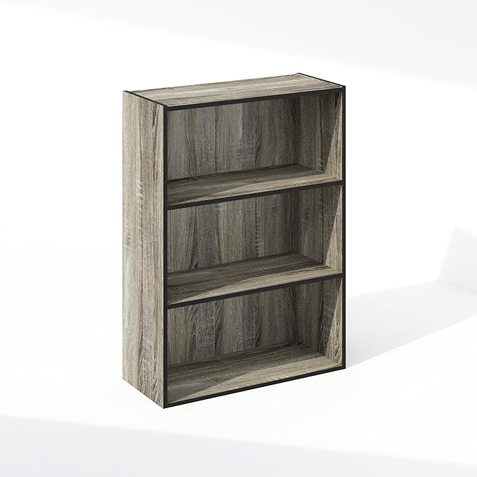 Furinno Simple Book Shelf, 3-Tier Bookshelf, Storage Shelves Bookcase, 9.7 x 23.7 x 31.5, for Living Room, Bedroom, Home Office, French Oak