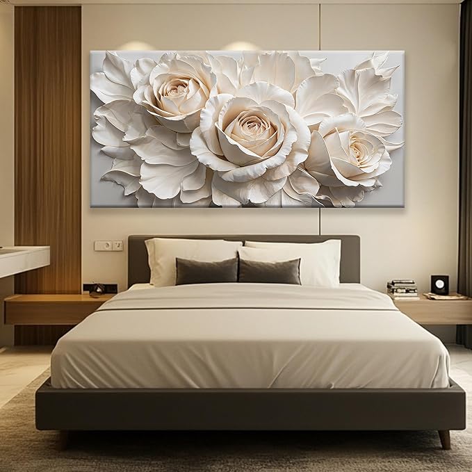 QSQ Large Wall Art For Living Room Prints Home Wall Decor Modern Canvas Art Wall Decor 35 X 70 Inches White Flower Wall Art Elegant Flower Painting Picture For Bedroom Hotel Office Artwork