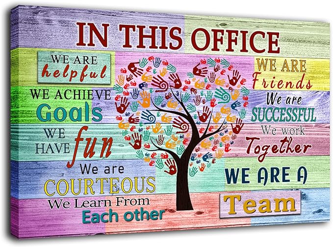 WHAOMIOT Inspirational Wall Art Poster - Positive Office Wall Decor Print Canvas In This Office We Are A Team Best Motivational Quotes Modern Office Decorations 24 x 16 Inch Frame Ready To Hang