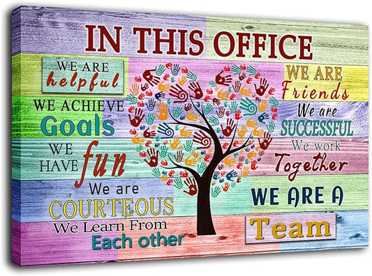 WHAOMIOT Inspirational Wall Art Poster - Positive Office Wall Decor Print Canvas In This Office We Are A Team Best Motivational Quotes Modern Office Decorations 24 x 16 Inch Frame Ready To Hang