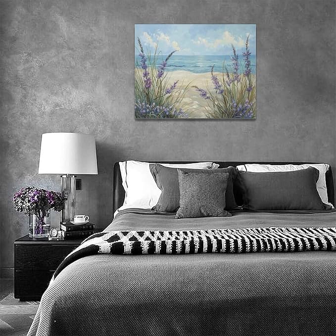 Luxvio Beach Ocean Wall Art Coastal Pictures Wall Decor Watercolor Seaside Canvas Painting Beach Artwork for Bathroom Living Room Bedroom Kitchen Office 16 x 12 inch