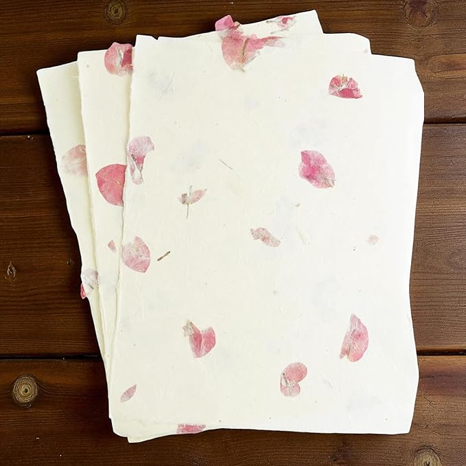 Handmade Lokta Laser and Inkjet Printer Paper with Deckle Edge 8.5x11 Inch Vintage Decorative Specialty Printing Paper (25 Sheets, Bougainvillea)