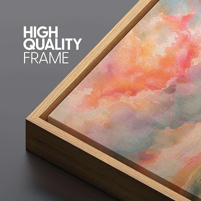 SIGNFORD Framed Canvas Print Wall Art Crimson Glow Over Sea and Sky Illustration Minimalism Decorative Colorful Mid-Century for Living Room, Bedroom, Office - 24"x36" NATURAL