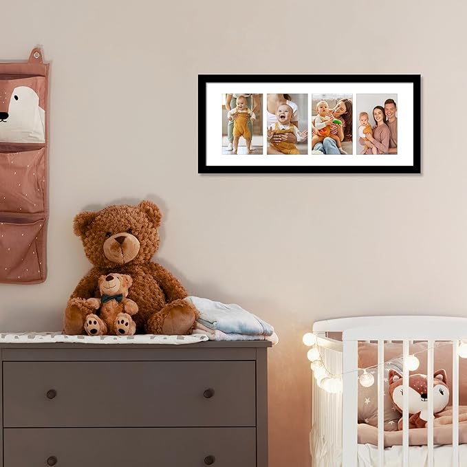 VIOLABBEY 8x20 Picture Frame 2pack, Fits Four 4x6 Photos with Mat or One 8x20 Picture without Mat for Wall, Black