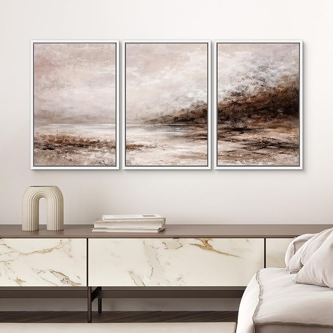 SIGNWIN Framed Canvas Print Wall Art Set Hazy Autumn Shores Illustrations Decorative Relax/Calm Zen for Living Room, Bedroom, Office - 16"x24"x3 WHITE