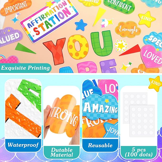 45pcs Bright Affirmation Station Bulletin Board Set Motivational Posters Classroom Mirror Growth Mindset Decor Positive Affirmations Accents Cutouts for School Office Home Teacher Wall Supply