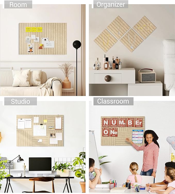 1/2" Thick Cork Board for Office, 6 Pack Felt Wall Tiles -28"x18" with Safe Adhesive Tabs, Large Bulletin Board, Push Pin Board Organizer Wall - Tan