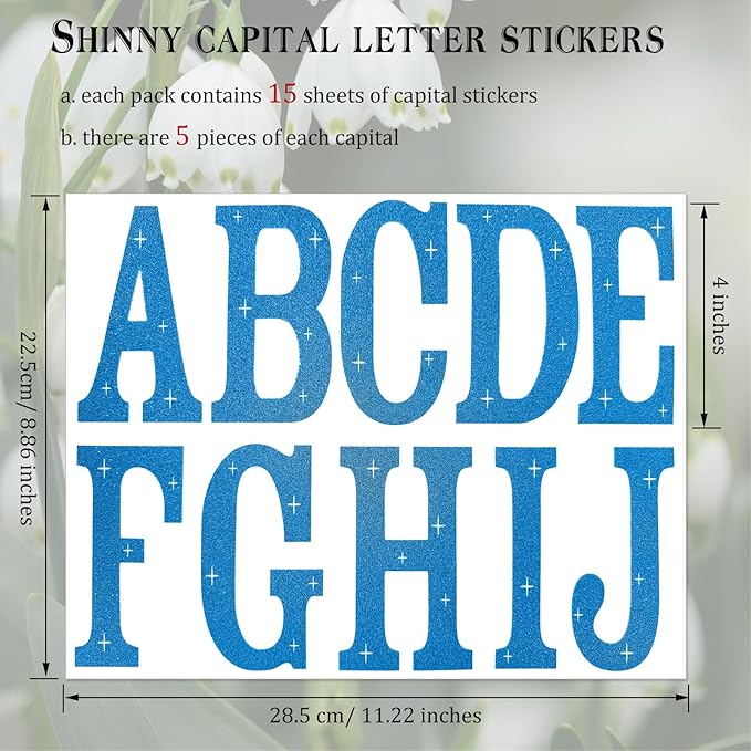 Glitter Bulletin Board Letters 155 Pieces 4 Inch Letter Stickers for Poster Board Stick on Letters for Bulletin Board Display Home School Classroom Decor(Blue)