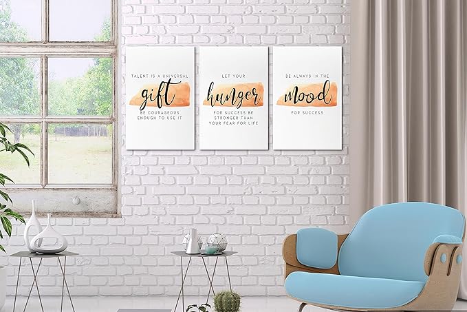 SHMAO Office Canvas Wall Art Motivational Wall Decor, 3 Piece Modern Gift Hunger Mood Print Pictures for Office Wall Decor Women Inspirational Framed Artwork Home Office Decor 12”x18”x3 Panels