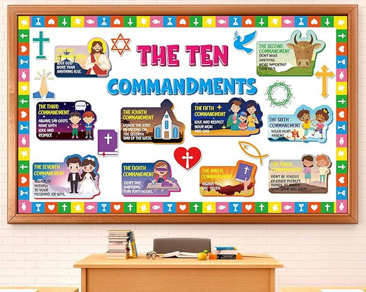 gisgfim Ten Commandments Bulletin Board Decorations Set Classroom Religious Jesus Paper Cutouts Christian Bible Verse Bulletin Board Decor for Back to School Sunday School Church Chalkboard Wall
