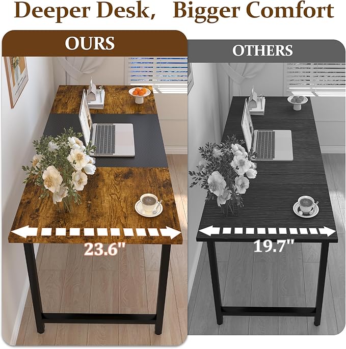 47 X 23.6 Inch Computer Desk, Office Desk w/Deeper Carbon Fiber Desktop, Modern Simple Study Table w/Sturdy Metal Frame & Large Legroom, Gaming Writing Work Desk for Home Office, Bedroom