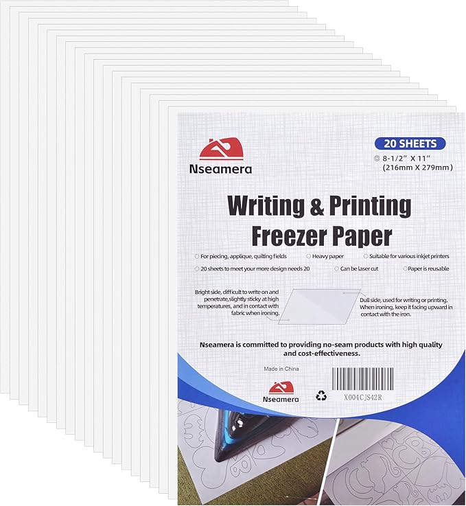 Heavy Duty Freezer Paper Sheets for Quilting, Applique & Piecing - 8.5x11 Inches, 20 Sheets - Printable, Laser Cuttable Freezer Paper for Quilters