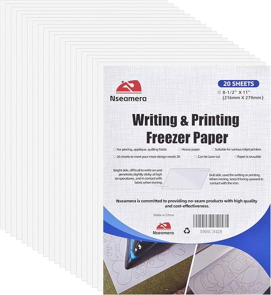 Heavy Duty Freezer Paper Sheets for Quilting, Applique & Piecing - 8.5x11 Inches, 20 Sheets - Printable, Laser Cuttable Freezer Paper for Quilters