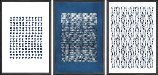SIGNWIN Framed Canvas Print Wall Art Set Blue Geometric Pattern Landscape Abstract Shapes Illustrations Modern Art Decorative Boho Relax/Zen Nordic for Living Room, Bedroom, Office - 24"x36"x3 Black