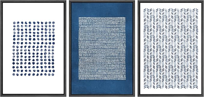 SIGNWIN Framed Canvas Print Wall Art Set Blue Geometric Pattern Landscape Abstract Shapes Illustrations Modern Art Decorative Boho Relax/Zen Nordic for Living Room, Bedroom, Office - 16"x24"x3 Black