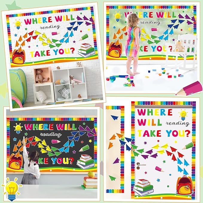 gisgfim Reading Bulletin Board Decorations Set Back to School Paper Plane Classroom Cutouts Colorful Airplane Motivational Read Theme Bulletin Board Decor for Library Office Home Door Chalkboard Wall