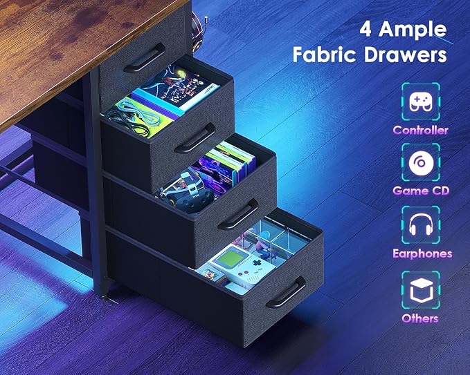 ODK 55 Inch Computer Desk with 4 Drawers, Office Desk with Power Outlets, Printer Shelf & Storage Shelves, Large Writing Study Table for Home, Bedroom, Study or Gaming Setup, Vintage