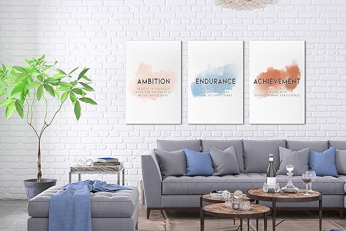 Office Canvas Wall Art Motivational Wall Decor, 3 Piece Ambition Endurance Achievement Print Pictures for Office Wall Decor Women Inspirational Framed Artwork Home Office Decor 20”x30”x3 Panels