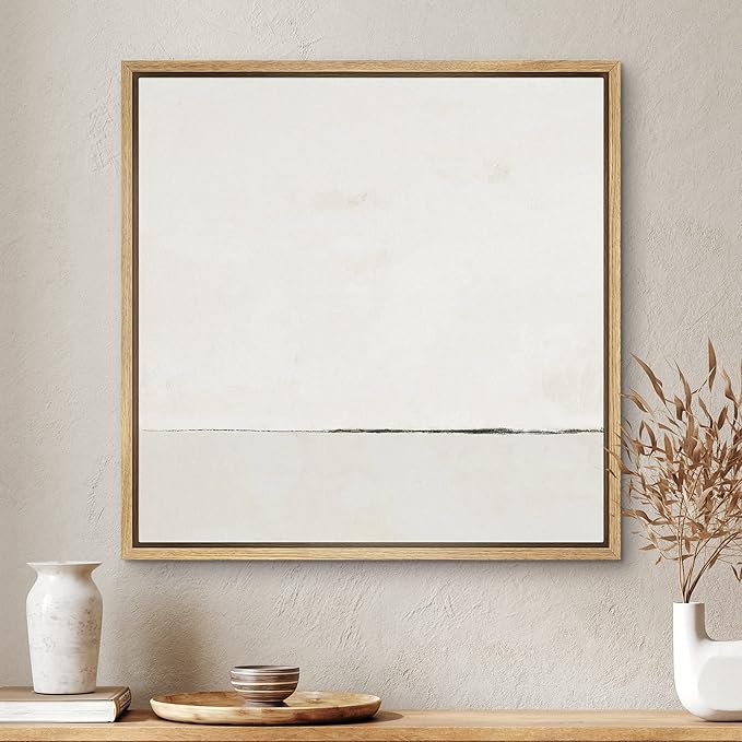 SIGNWIN Framed Canvas Print Wall Art Watercolor Abstract White Landscape Nature Shapes Illustrations Modern Art Decorative Contemporary Minimal for Living Room, Bedroom, Office - 16"x16" Natural
