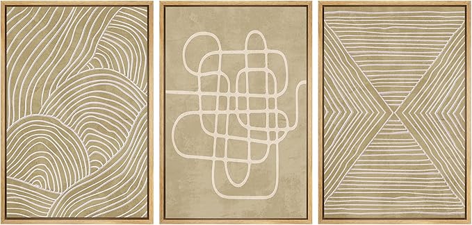 SIGNWIN Framed Canvas Print Wall Art Set Geometric Tan Line Art Collage Graffiti & Street Art Abstract Illustrations Modern Art Decorative Nordic for Living Room, Bedroom, Office - 16"x24"x3 Natural