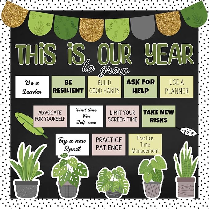 Greenery Classroom Bulletin Board Decorations, Motivational Bulletin Board Set, Growth Mindset Positive Affirmations Wall Decor for Teacher Welcome Back to School Classroom Door Decors