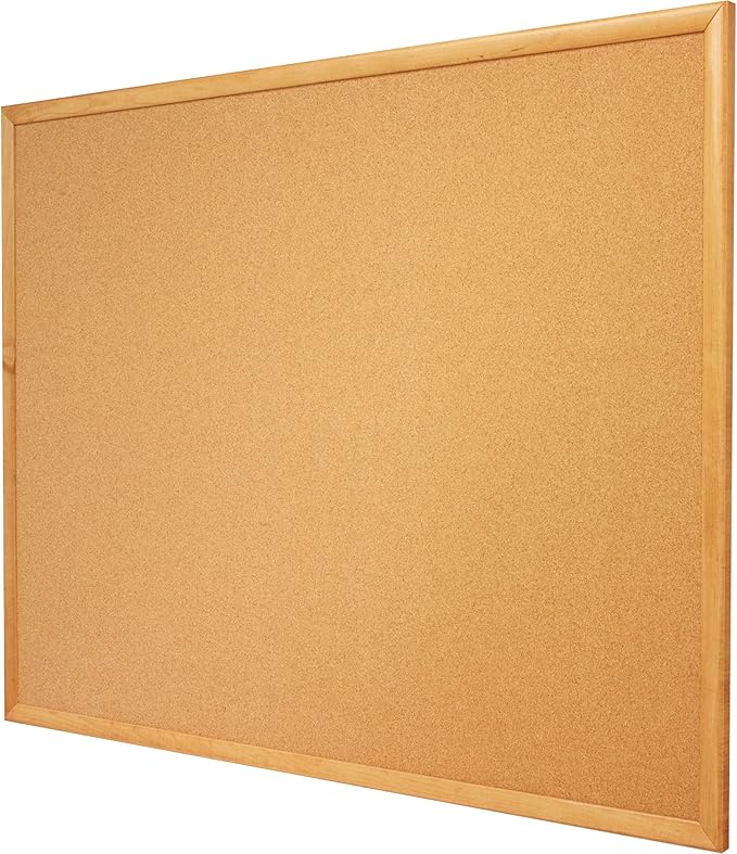 Quartet Cork Bulletin Board 48"W x 36"H Pin Board, Oak Finish Frame (304)