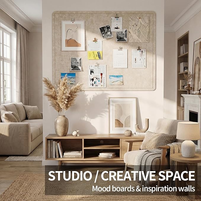 Large Felt Bulletin Board for Wall, 48"x36" Frameless Picture Board, Soft Felt Cork Board for Office, Home Planning & Office Wall Decor, Easy Install Pin Board(Beige)
