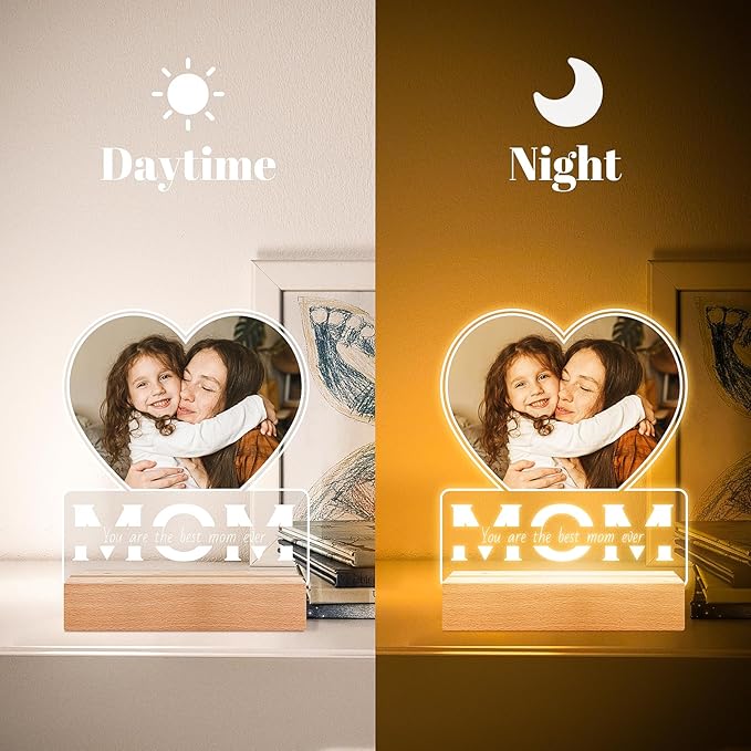 Personalized Mothers Day Gifts for Mom from Daughter and Son, Custom Picture Frames with Photo, Personalized Photo Frame with Night Light, Customized Mom Birthday Gifts