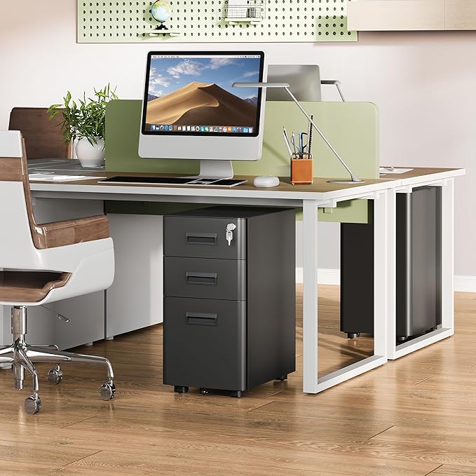 DEVAISE 3 Drawer Mobile File Cabinet with Lock, Under Desk Metal Filing Cabinet for Home Office Fits Legal/Letter/A4 Size, Fully Assembled Except Casters, Black