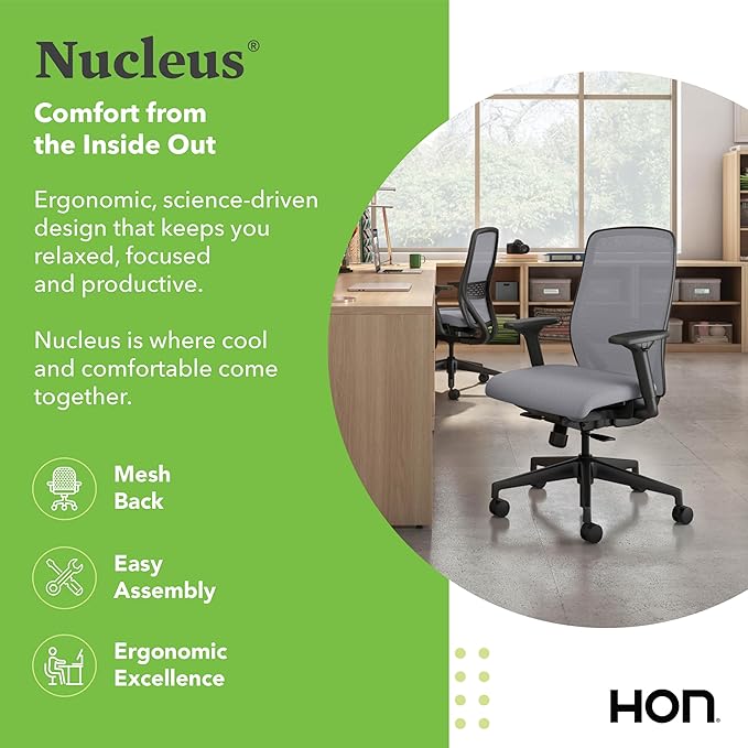 HON Nucleus Task Chair, Standard Synchro-Tilt Control, Office Chair with Lumbar Support, Height and Width Adjustable Arms, Black Frame, Frost