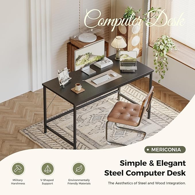 Mericonia 55 inch Computer Desk, Gaming Desk for Small Spaces, Modern Simple Style Table for Home Office, Study Student Writing Table