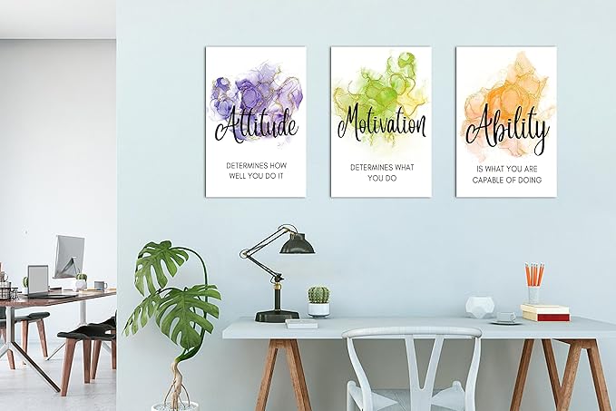 3 Piece Motivational Quotes Abstract Watercolor Canvas Print Pictures Wall Decor, Men Women Inspirational Framed Artwork Home Office Decor 16"x24" x 3 Pcs