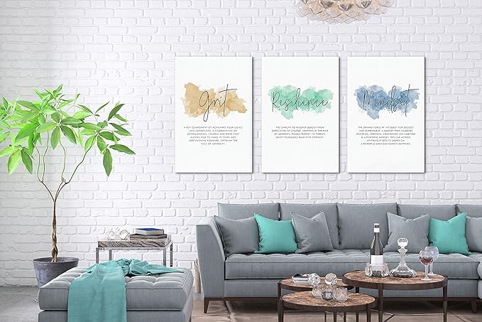 SHMAO Office Canvas Wall Art Motivational Wall Decor, 3 Piece Grit Resilience Mindset Print Pictures for Office Wall Decor Women Inspirational Framed Artwork Home Office Decor 20”x30”x3 Panels