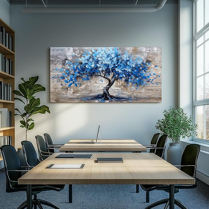 SERIMINO Tree of Life Large Wall Art Prints, Blue Tree Abstract Canvas Art Wall Decor, Nature Plant Artwork for Walls, Modern Aesthetic House Decorations Living Room Bedroom Home Office 29"X57"