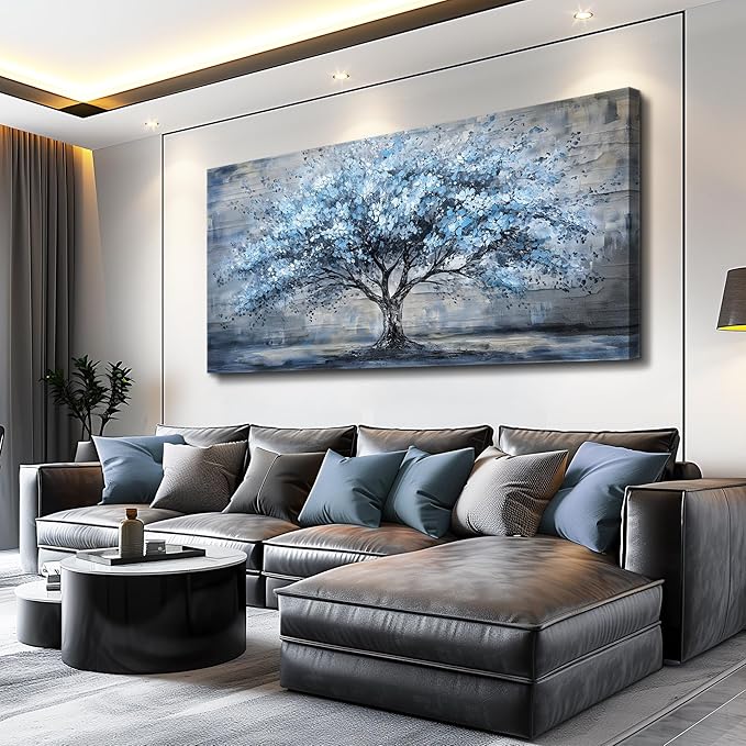 Canvas Wall Art for Living Room Large Wall Decor for Office Bedroom Decorations Blue Tree Landscape Pictures Abstract Paintings Artwork Room Wall Mural Aesthetic Home Decor 30x60 in