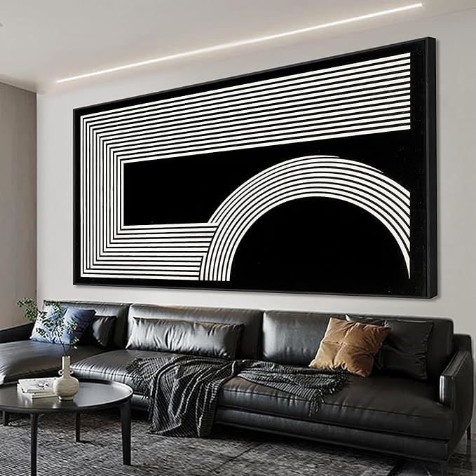 Abstract Wall Art Modern Canvas Art Wall Decor Geometric Line Canvas Artwork Print Paintings Black And White Art Modern Picture For Bedroom Art Office Home Decor 20"X 40" With Framed