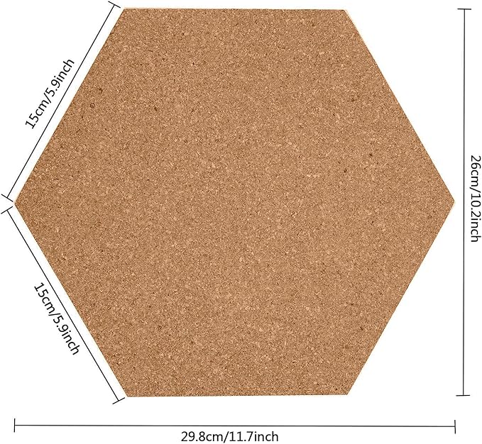 HBlife 10 Pack Hexagon Self-Adhesive Cork Board Tiles Mini Wall Bulletin Board with 50 Multi-Color Push Pins 12" x 10"