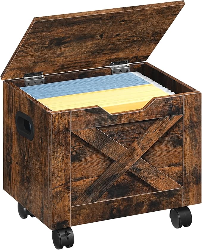 Rolling Filing Cabinet, Small File Cabinet Under Desk with Single Drawer, Hanging File Organizer for A4/Letter-Size Documents, Organizer Box, for Home Office, Rustic Brown FCRB4001