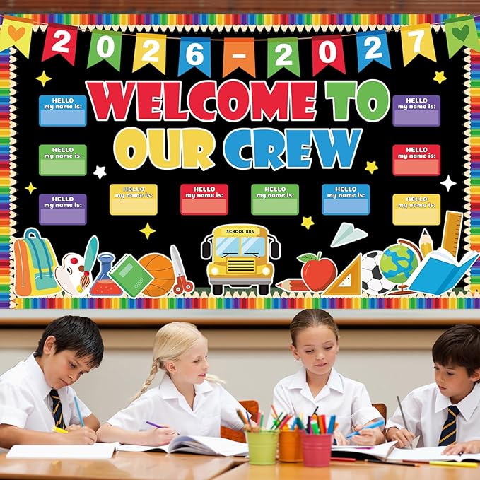 Welcome to Our Crew Classroom Bulletin Board Set Pencil Notebook Welcome Back to School Bulletin Board Decorations First Day of School Theme Classroom Cutouts Preschool Chalkboard Wall Decor
