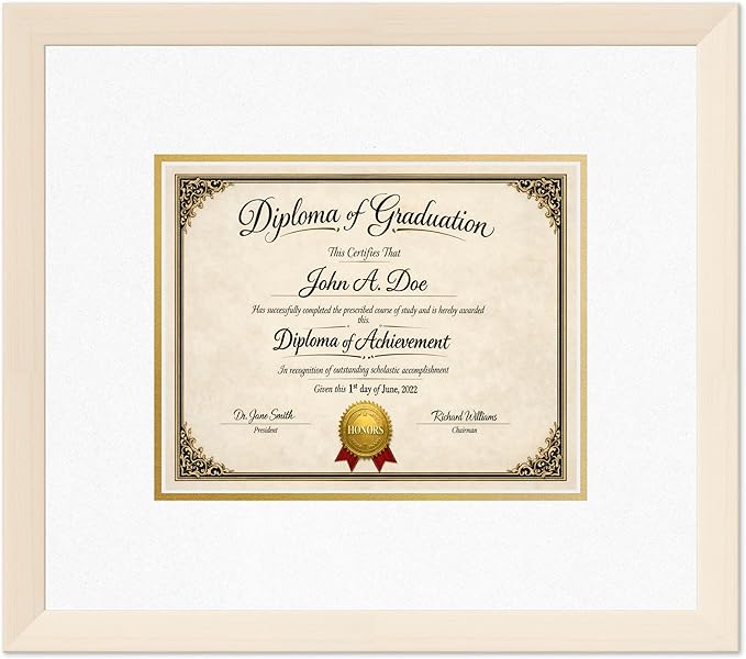 Diploma Frame Coastal Whitewash with Oyster Shell Over Gold Double Mat - Fits 10 x 8 Professional License Wall Display Made in the USA
