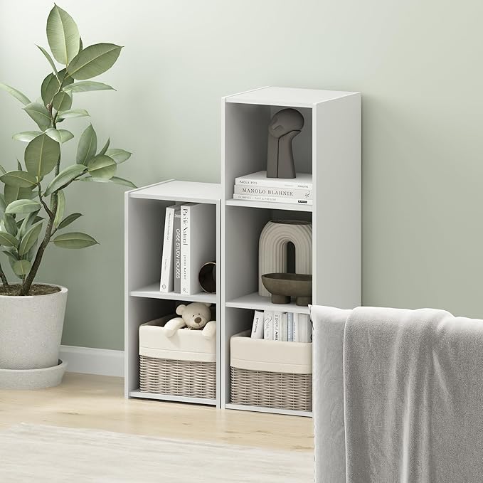 Furinno PELLI Book Shelf, 3 Cube Bookshelf with Open Back & Closed Back Cubes, 3 x 1 Storage Organizer Cabinet, 11.6 x 12.2 x 35.9, for Living Room, Bedroom, Home Office, White